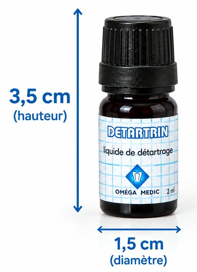 Flacon DETARTRIN 2 ml, 3,5 cm de haut et 1,5 cm de diamètre